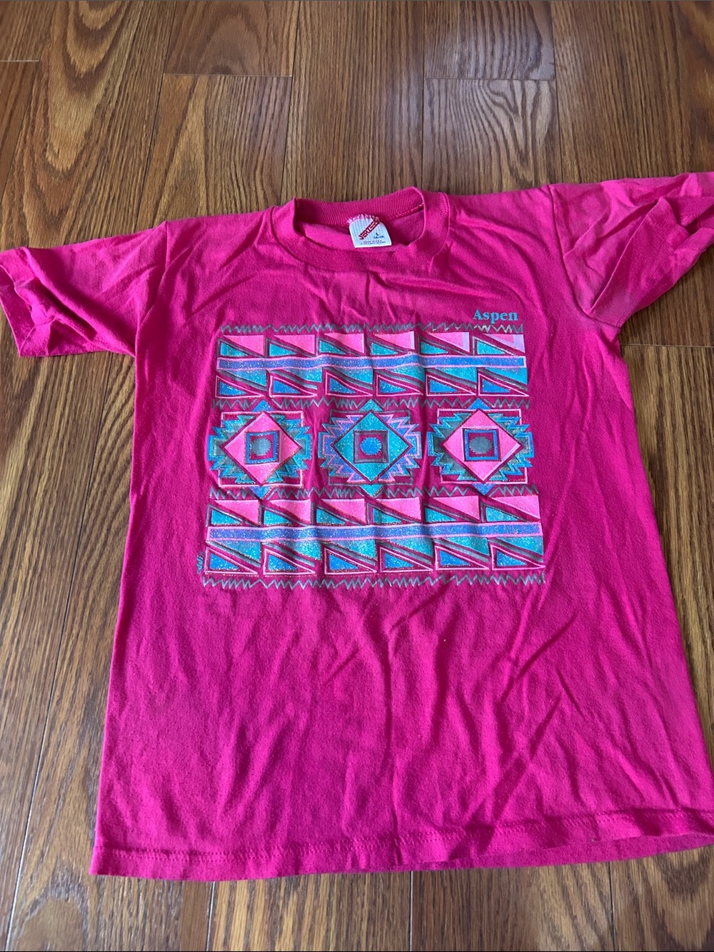 Vtg 90s Lake Aspen T-Shirt Single Stitch Jerzees Made USA Travel Souvenir Kid L
